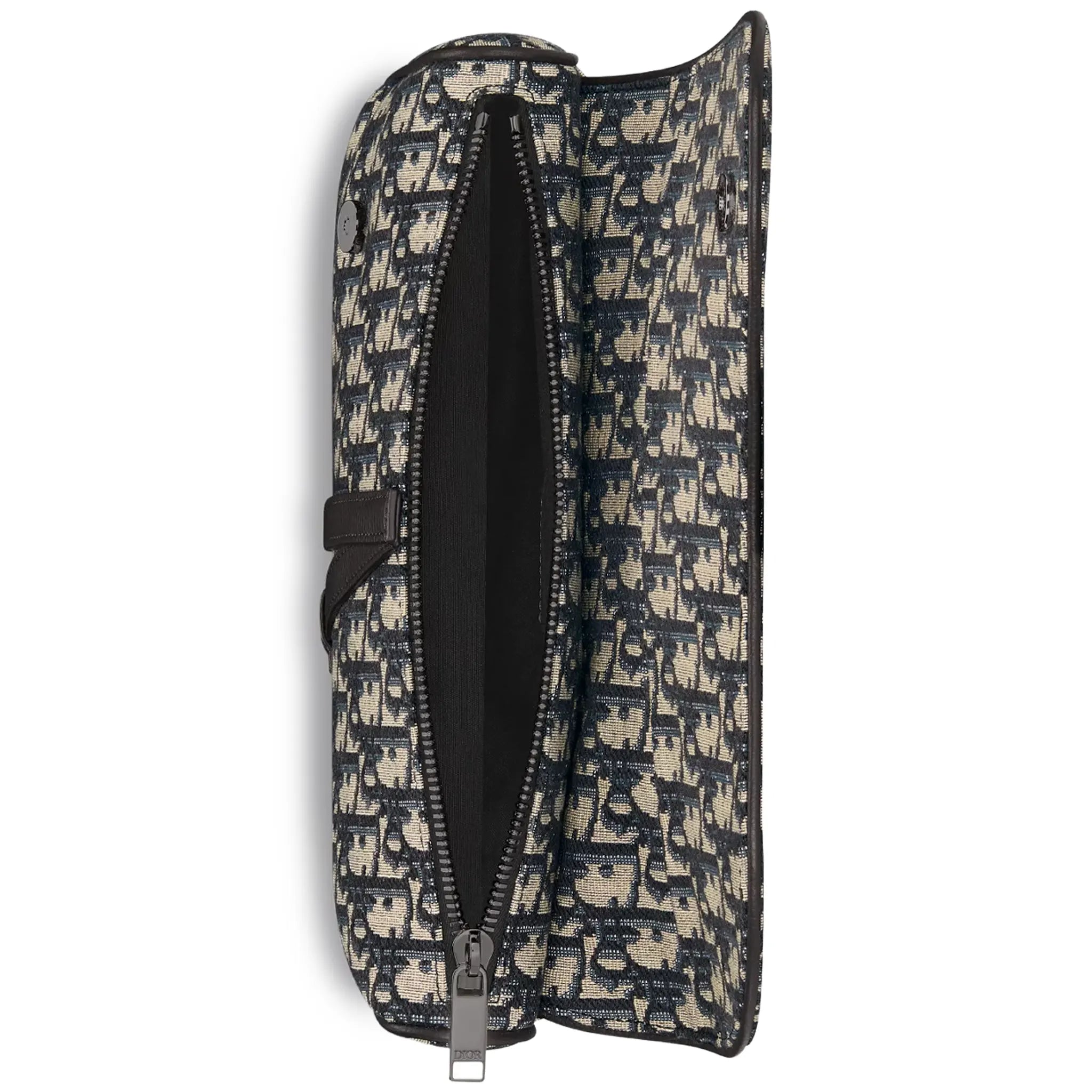 Zip View of Dior Oblique Jacquard Beige and Black Saddle Bag 1ADPO093YKY_H28E